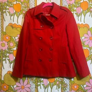 Red Wool Blend Pea Coat